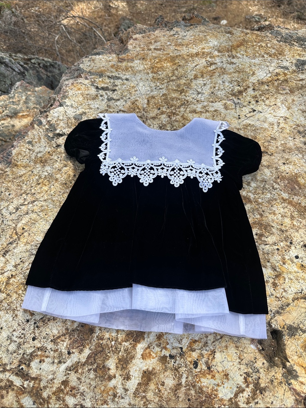 C.I. Castro Black Velvet Girls' Dress Top with White Lace Yoke
